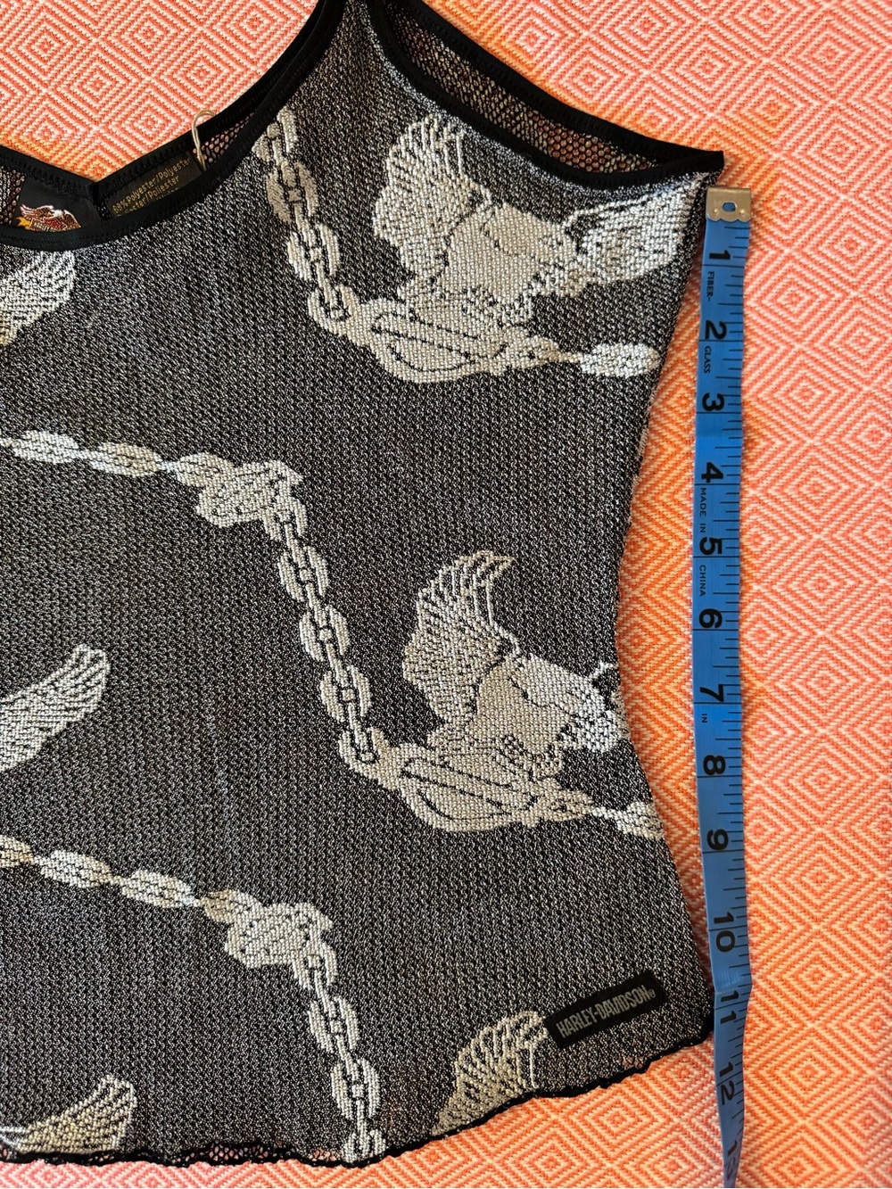 Harley Davidson Black Mesh Tank Top with Eagle  & Chain Pattern. Medium. - Picture 6 of 6